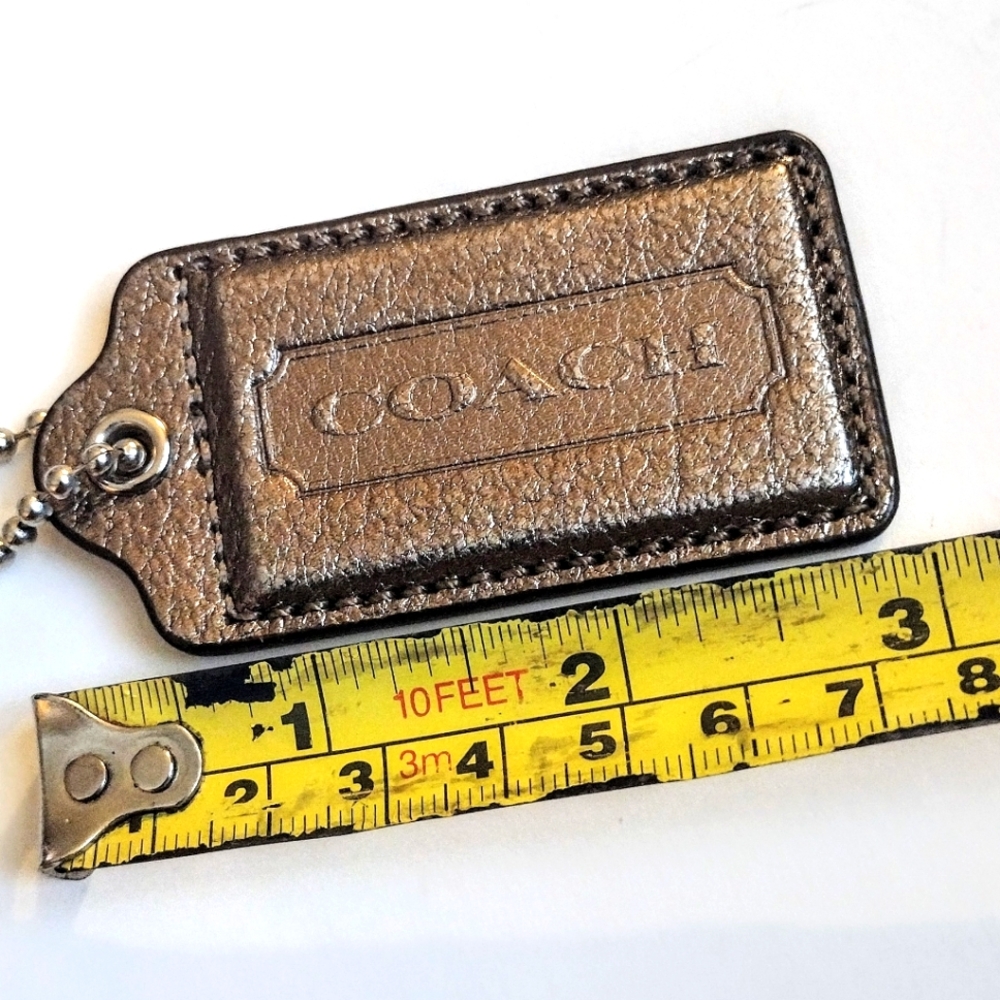 🤎 3" XL Coach Vintage Metallic Espresso Brown Leather Hang Tag Bag Fob Keychain - Picture 6 of 6